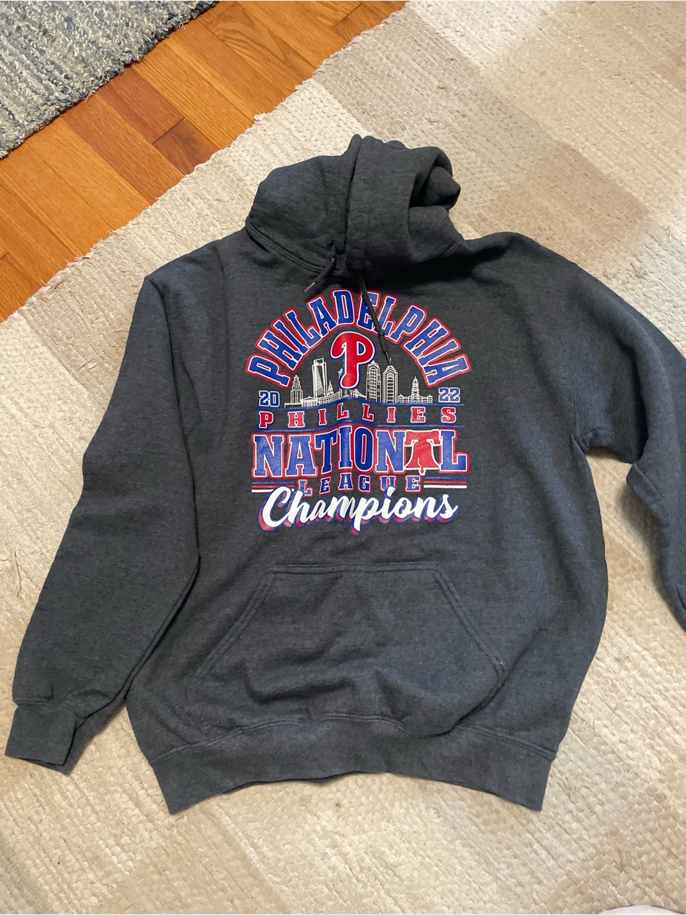 Philadelphia Phillies National League Champions MLB Gray Hoodie Sweatshirt Mediu